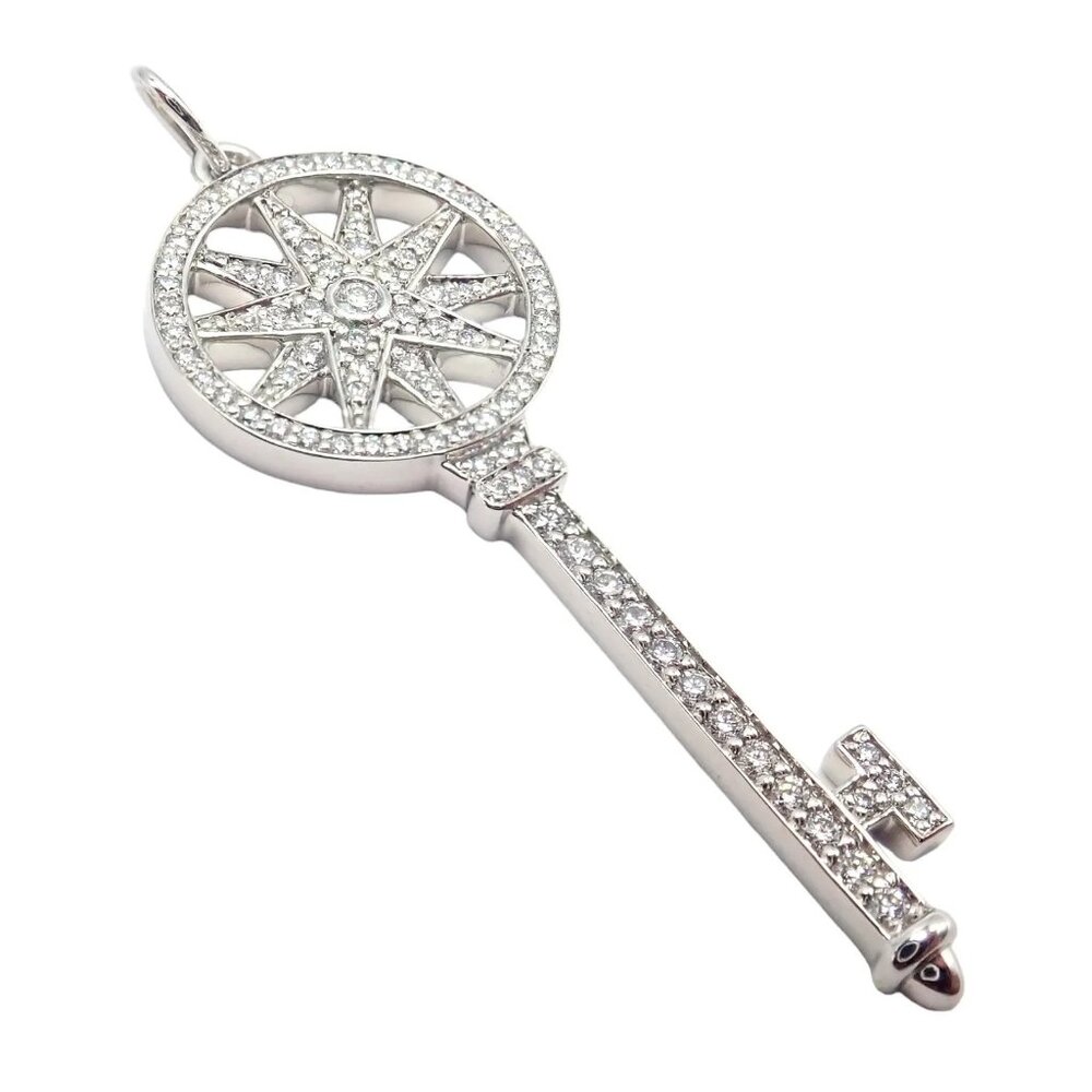 Authentic! Tiffany & Co Platinum Diamond Key Star Pendant Necklace
